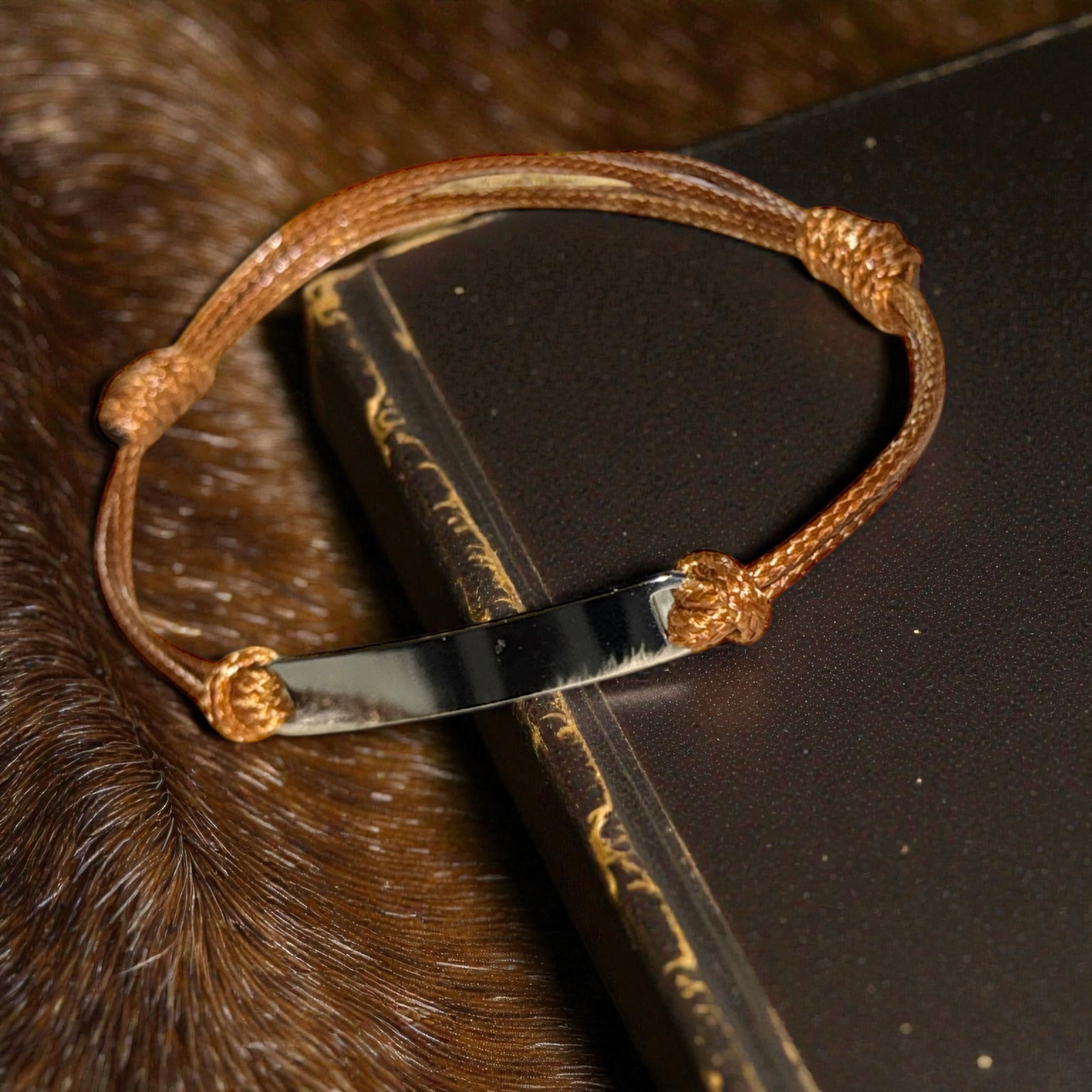 Woven Cord Bracelet with Stainless Steel Bar