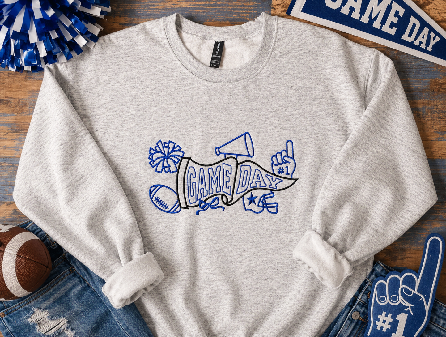 Game Day Football Pennant Embroidered Sweatshirt