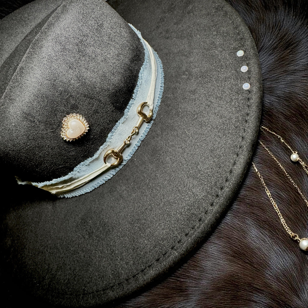 Simply Black and Pearls Hat with Custom Hat Band