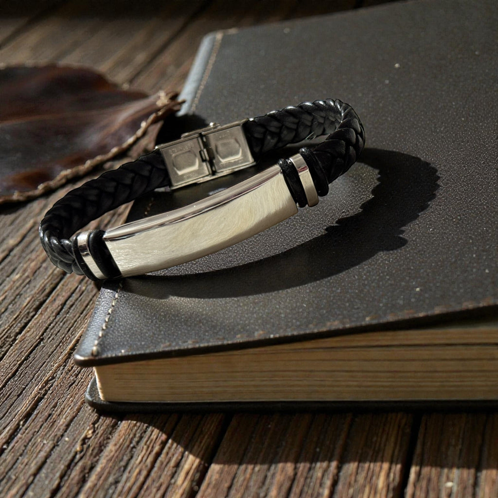 Men's Braided Cord Bracelet with Stainless Steel Bar