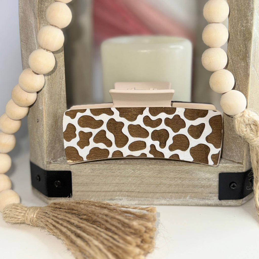 Brown & White Cow Print Hair Clip
