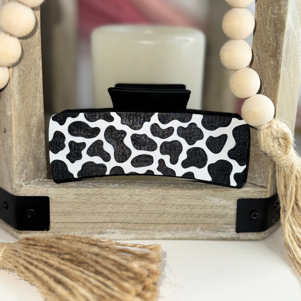 Black & White Cow Print Hair Clip