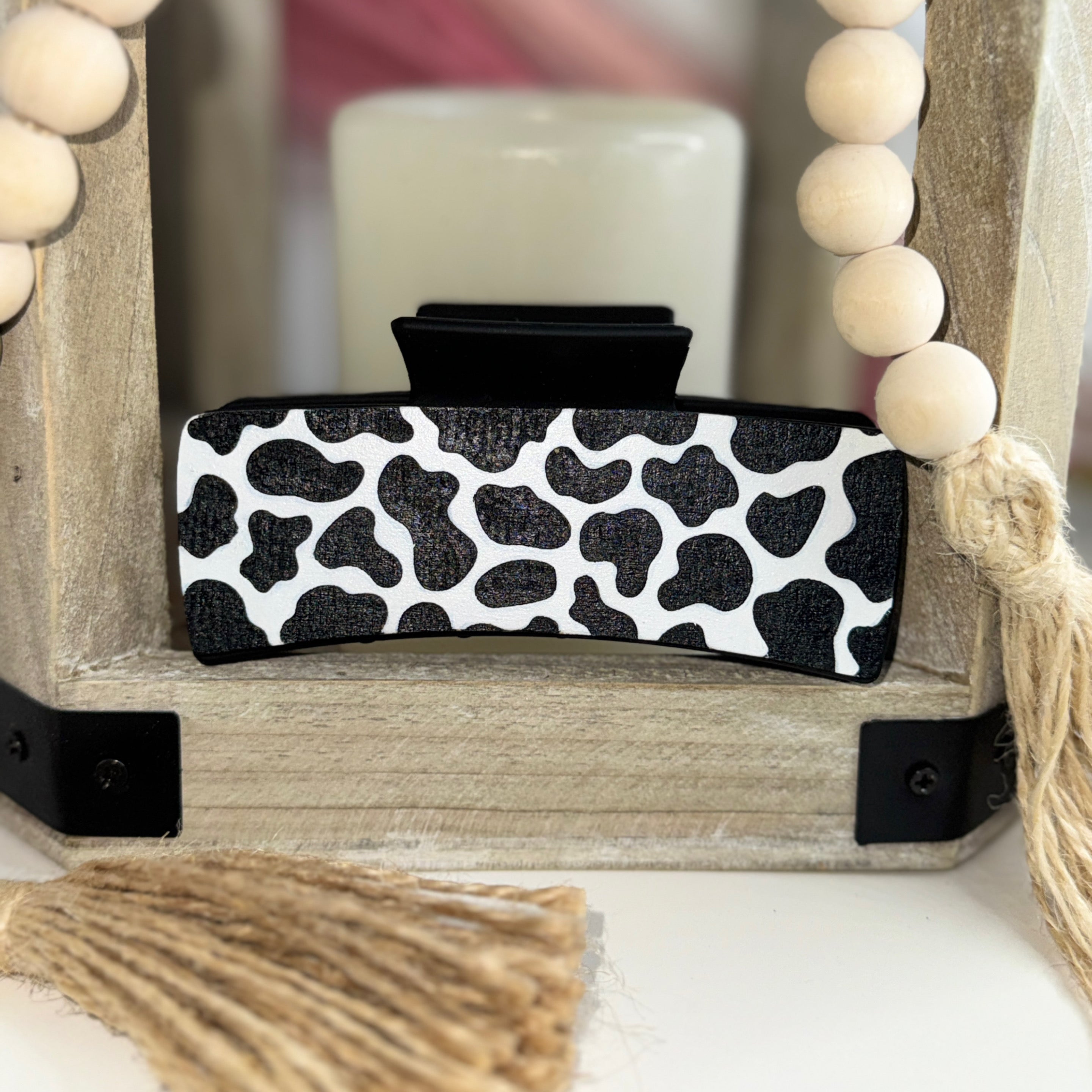 Black & White Cow Print Hair Clip