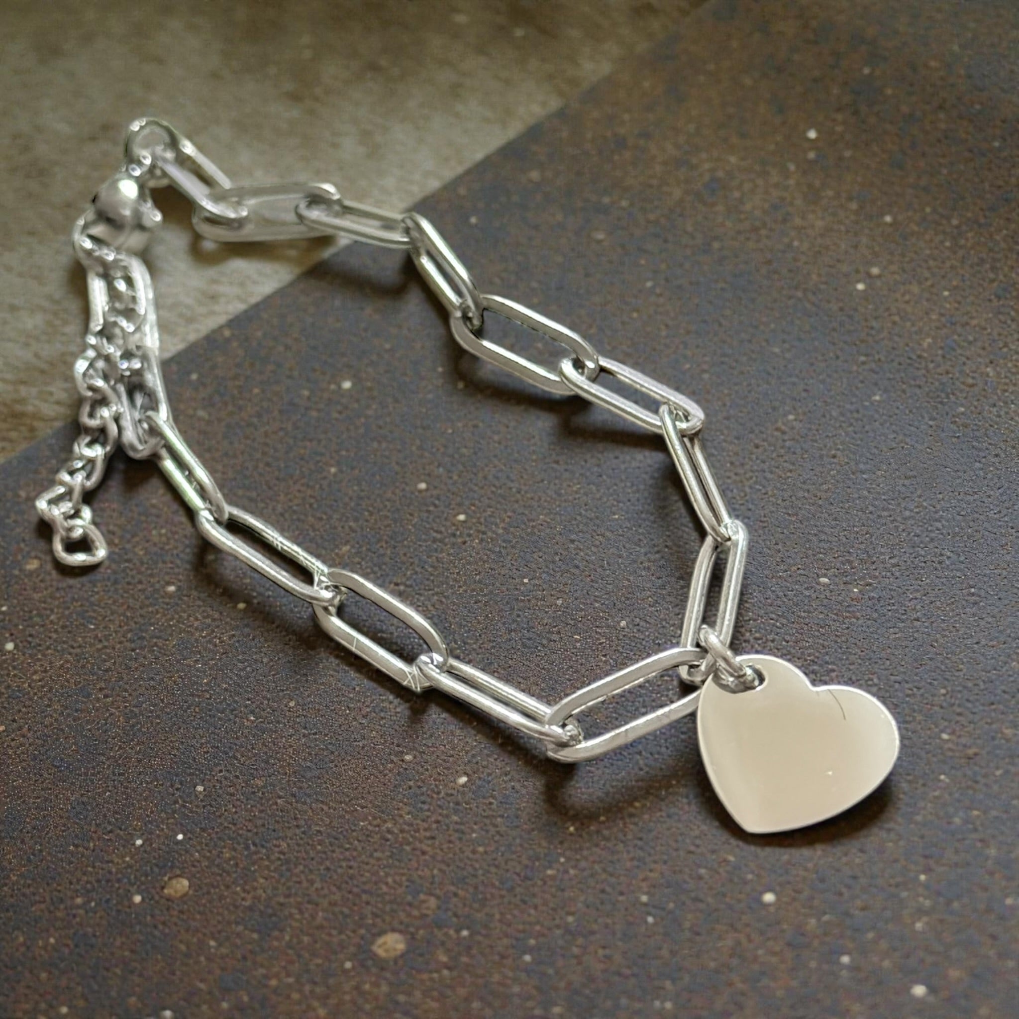 Paperclip Bracelet with a Heart Charm