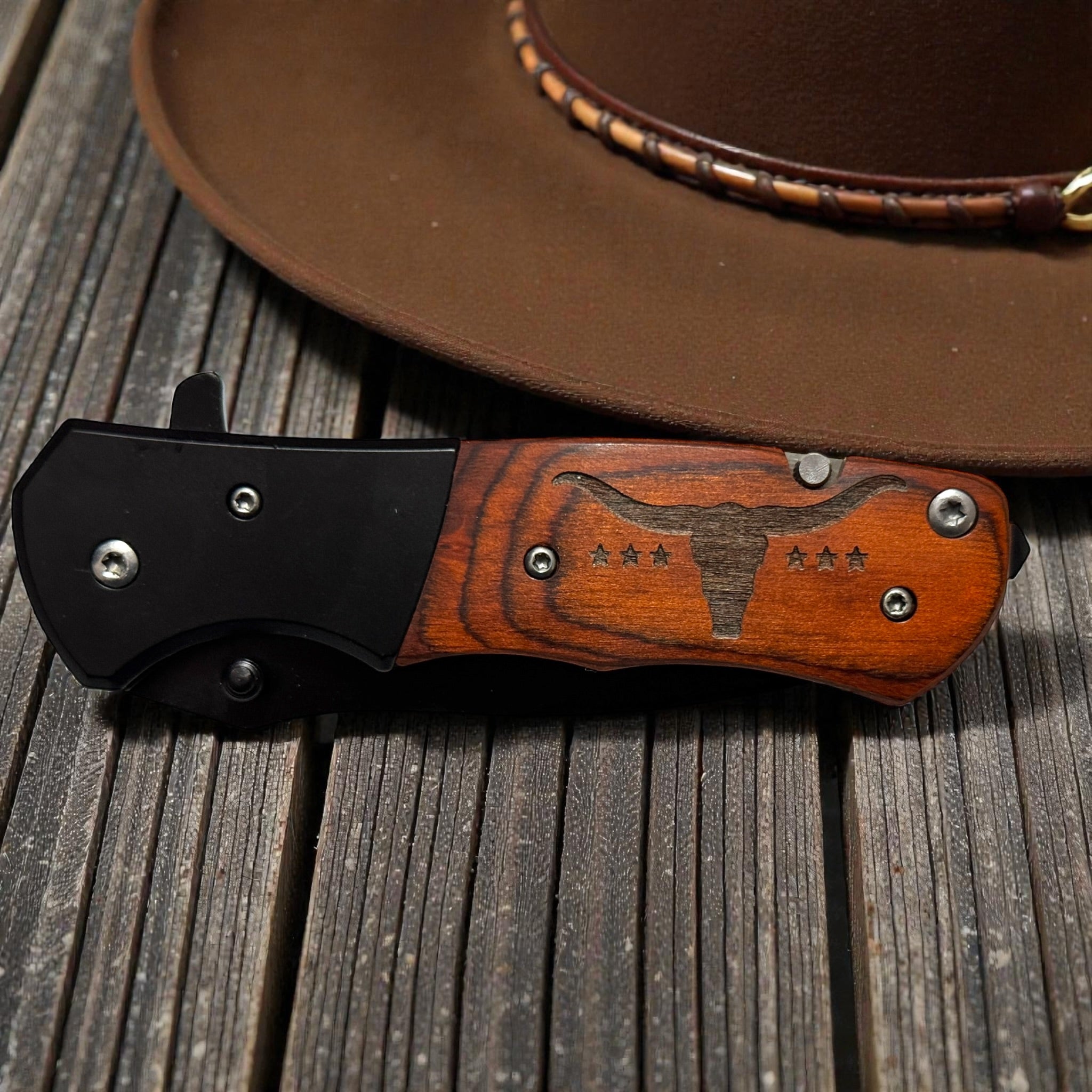 Personalized Pocket Knife - Rosewood Color Wooden Handle