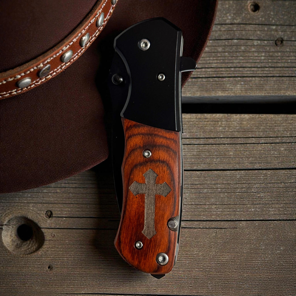 Personalized Pocket Knife - Rosewood Color Wooden Handle