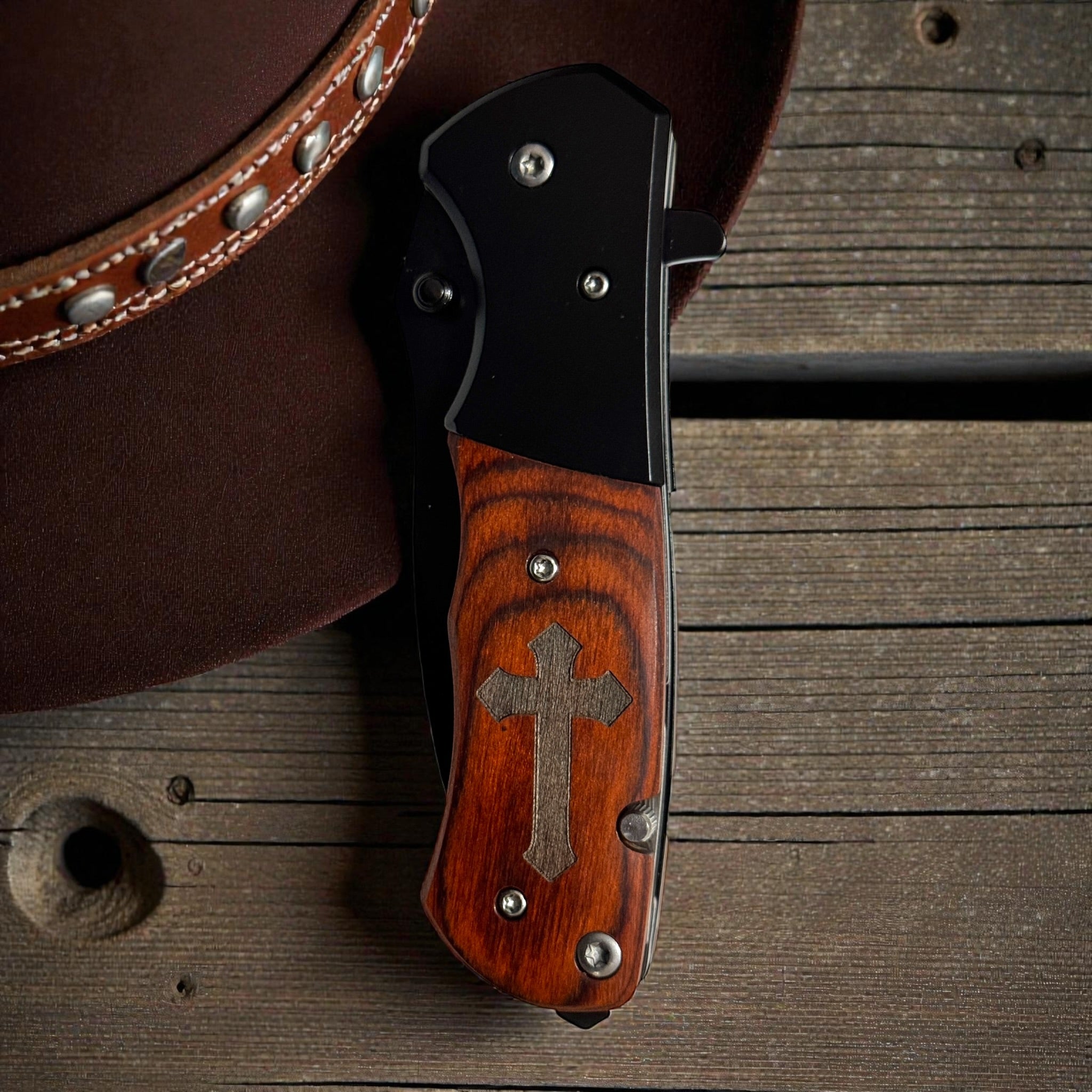 Personalized Pocket Knife - Rosewood Color Wooden Handle