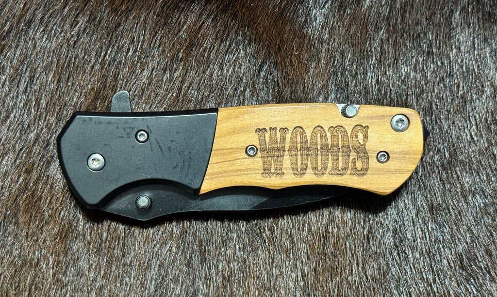 Personalized Pocket Knife - Natural Color Wooden Handle