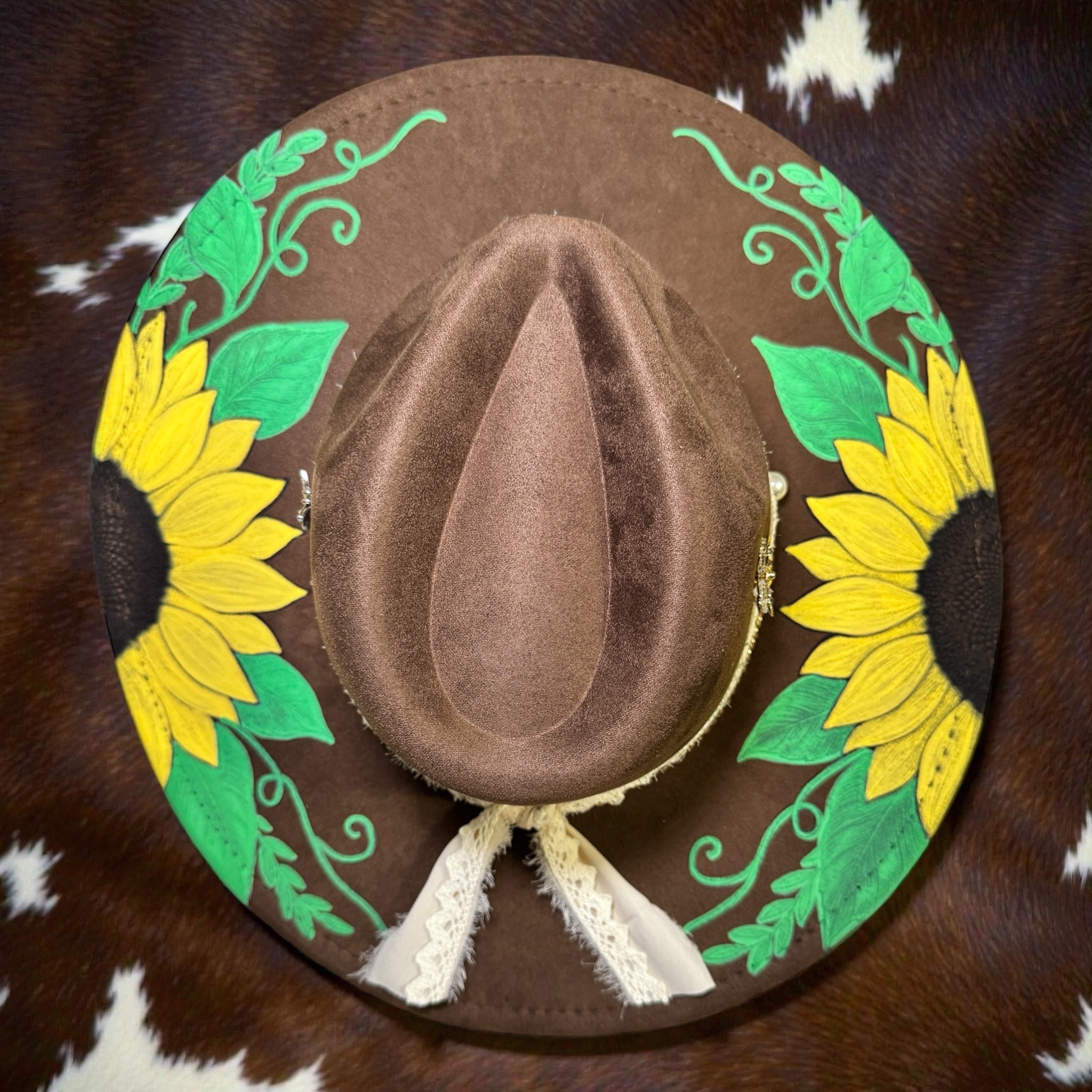 Laser Engraved Hand Painted Sunflower Hat with Custom Hat Band