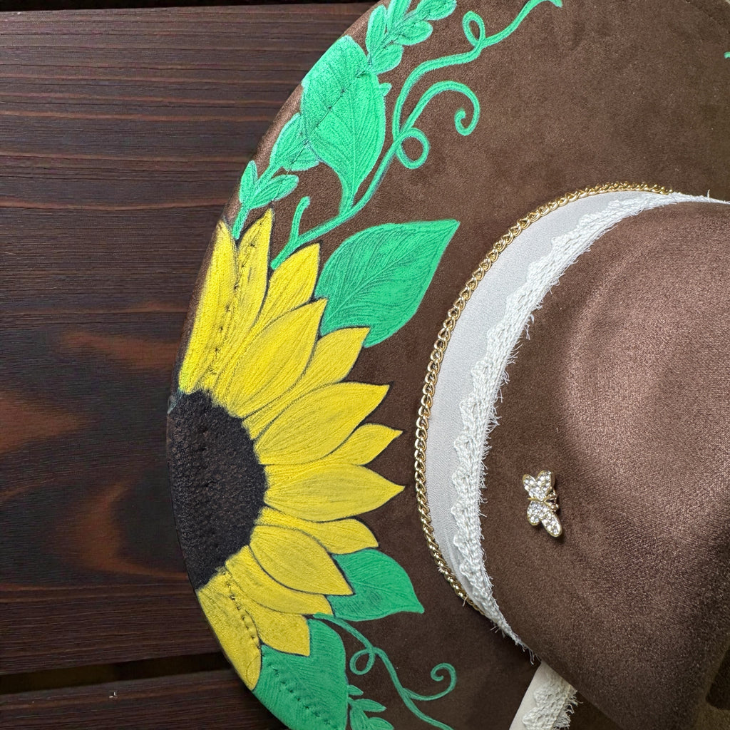 Laser Engraved Hand Painted Sunflower Hat with Custom Hat Band