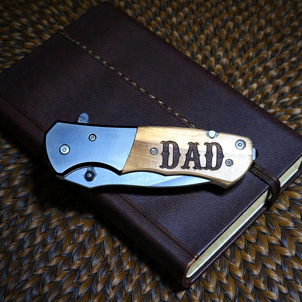 Personalized Pocket Knife - Natural Color Wooden Handle
