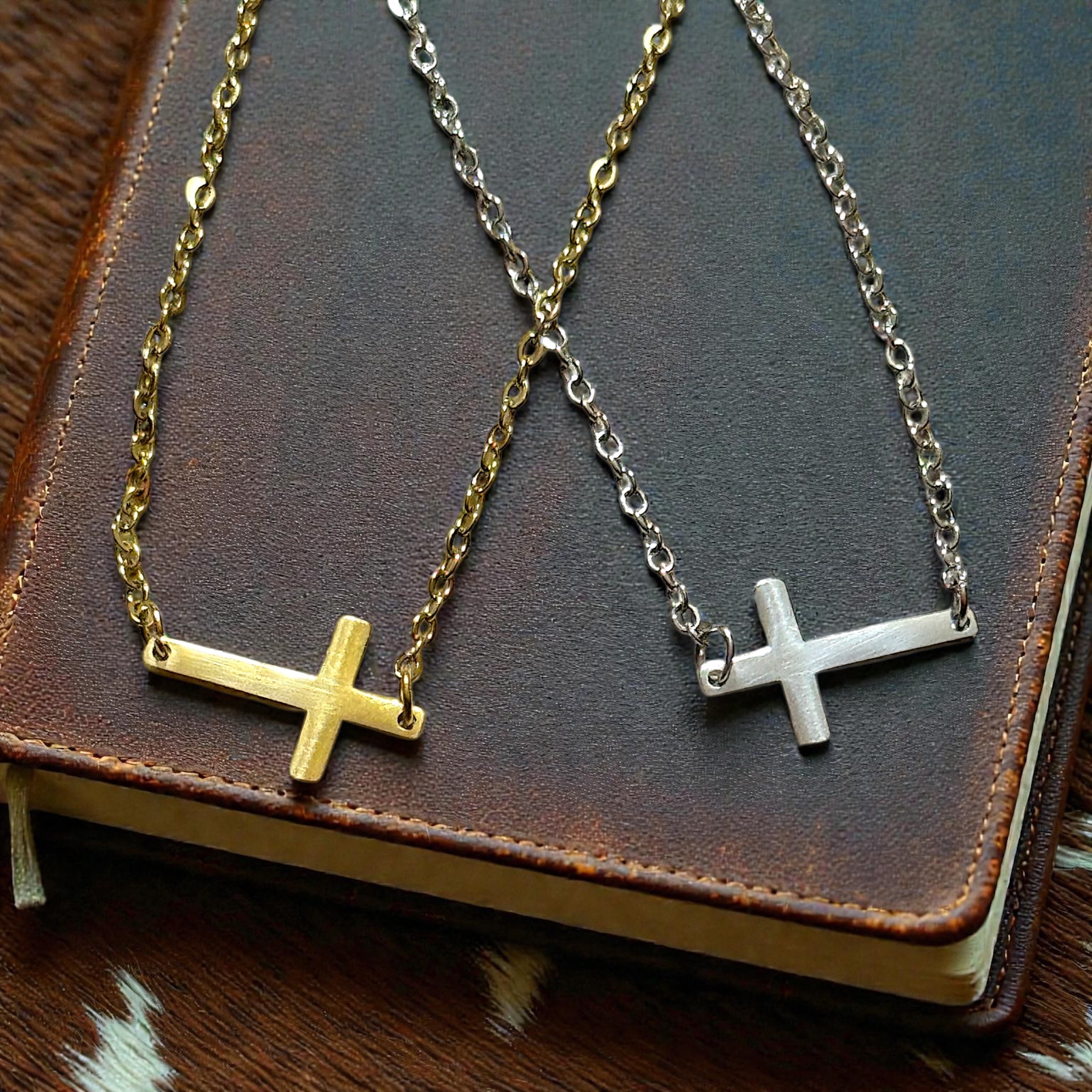 Small Sideways Cross Necklace