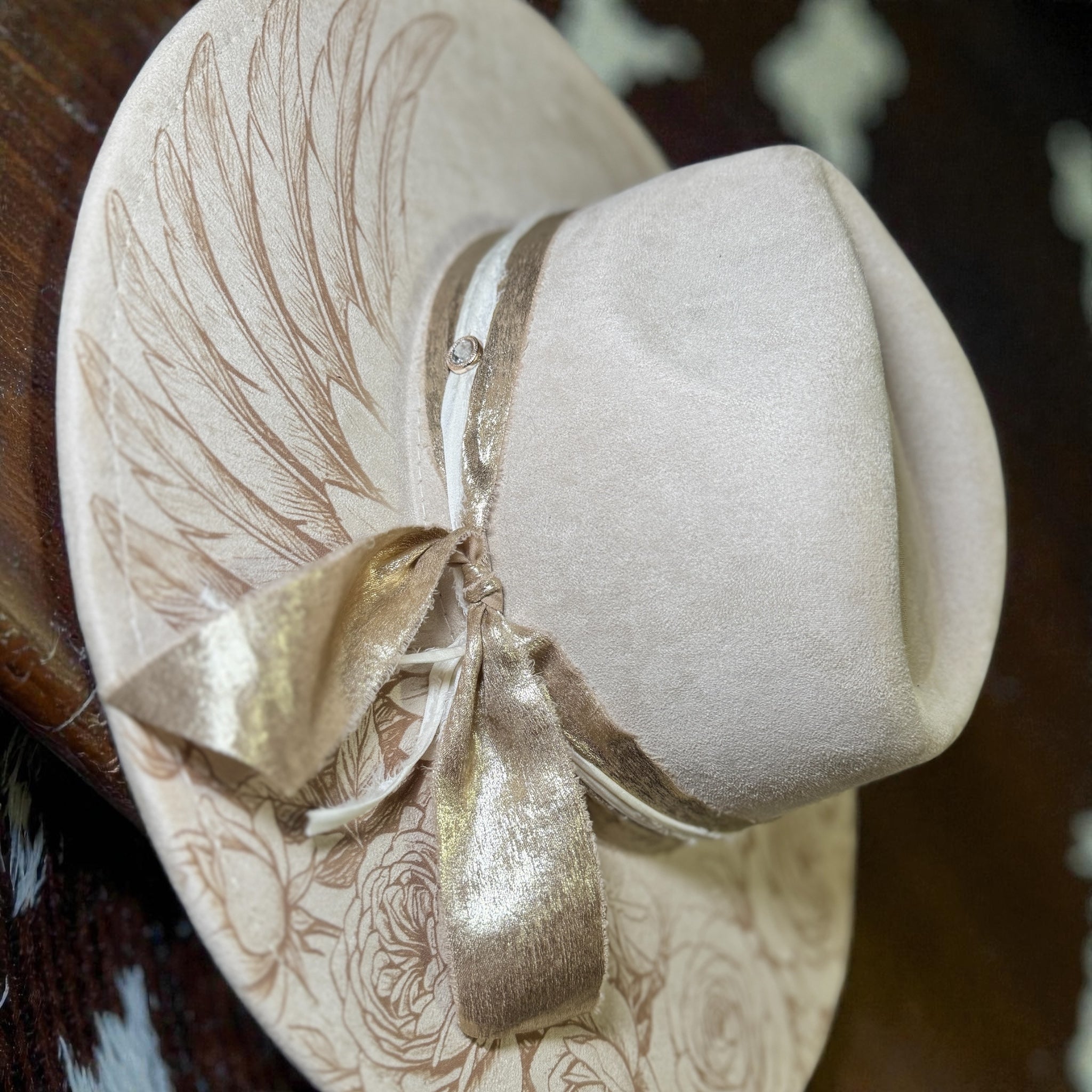 Laser Engraved Wings and Roses Hat with Custom Hat Band