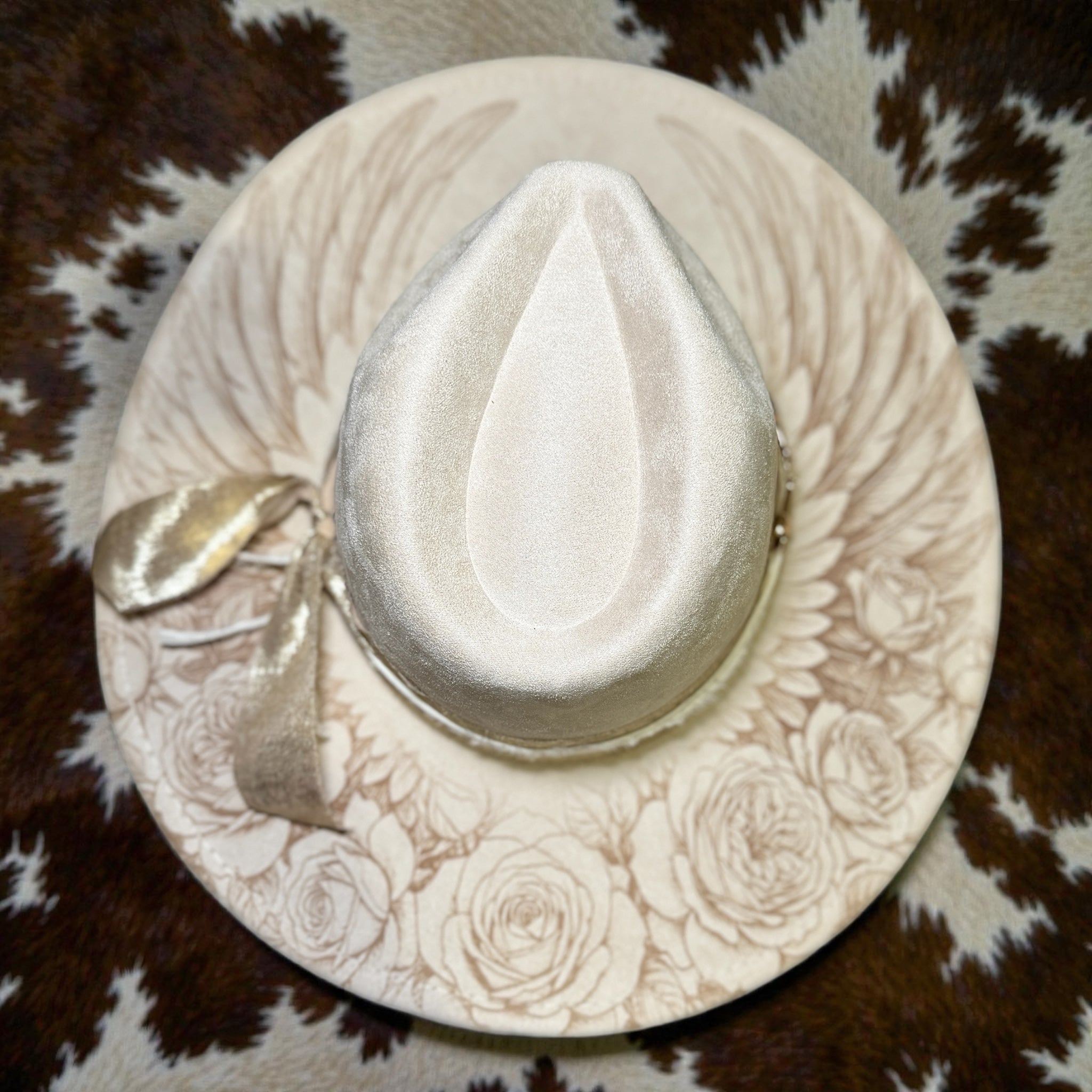 Laser Engraved Wings and Roses Hat with Custom Hat Band