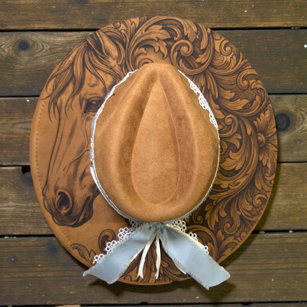 Laser Engraved Horse Head and Mane Filagree Western Hat with Custom Hat Band