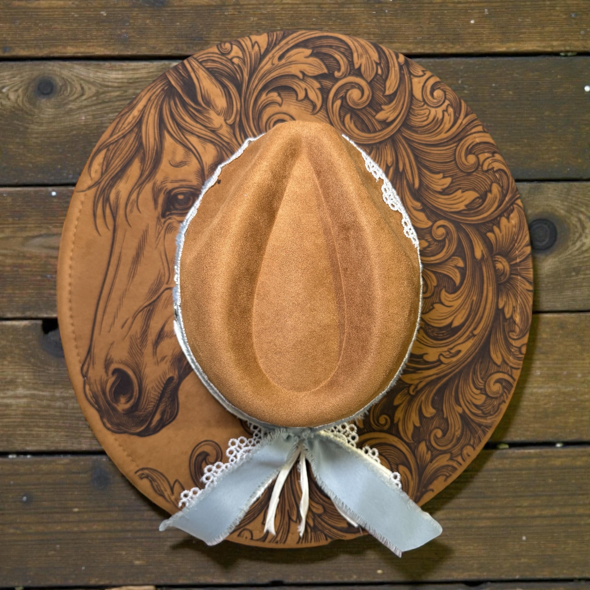 Laser Engraved Horse Head and Mane Filagree Western Hat with Custom Hat Band