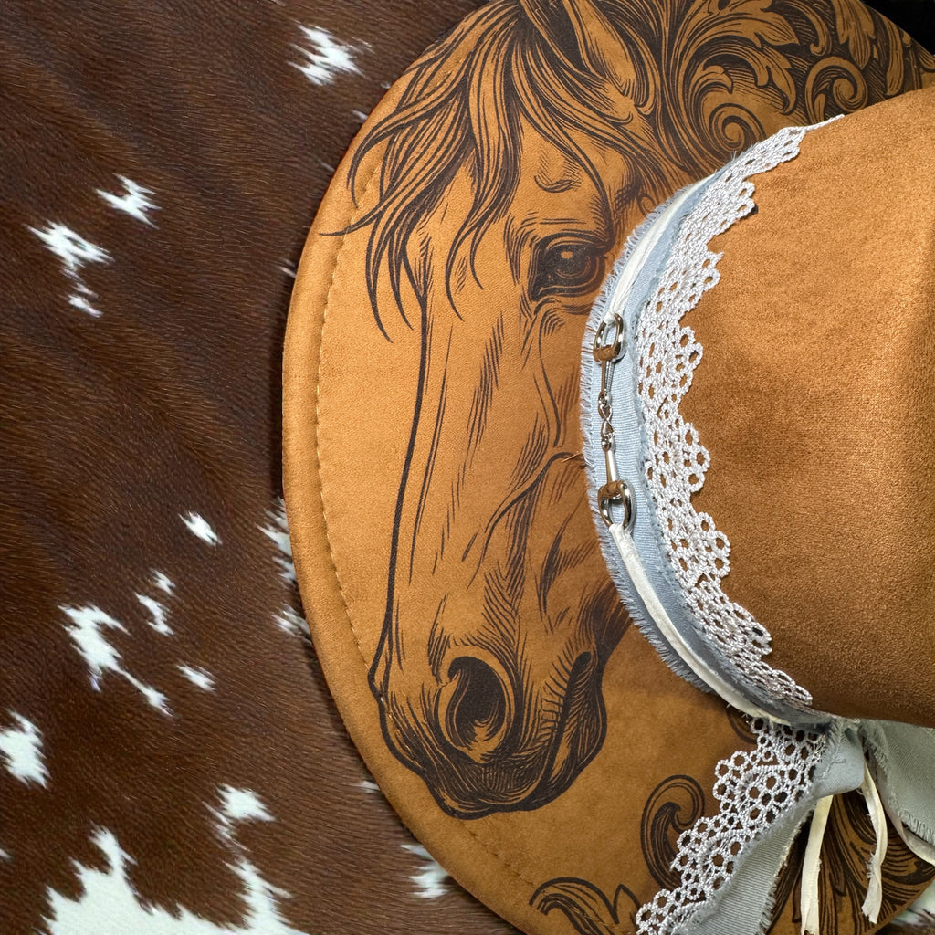 Laser Engraved Horse Head and Mane Filagree Western Hat with Custom Hat Band