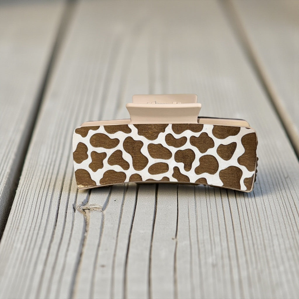 Brown & White Cow Print Hair Clip