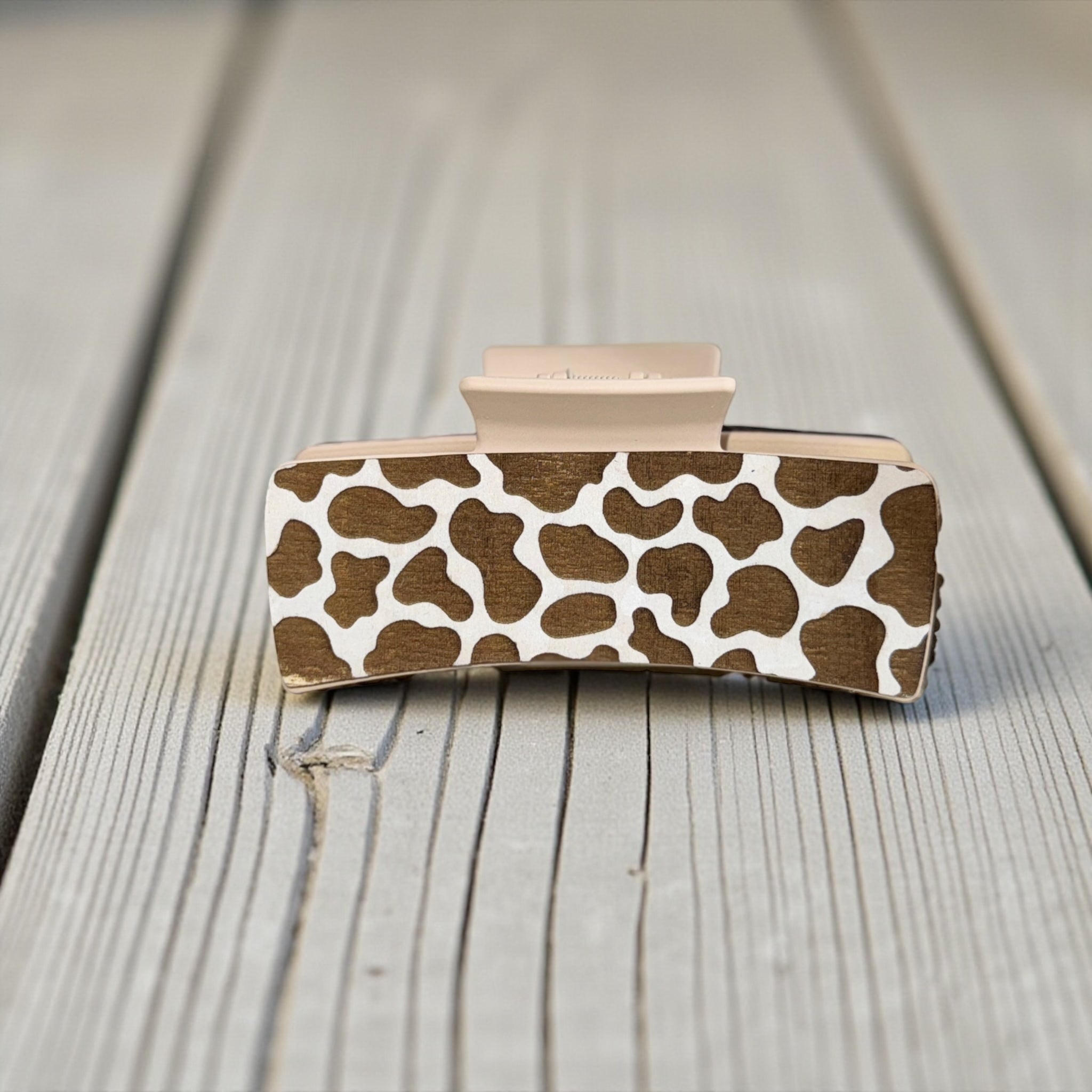 Brown & White Cow Print Hair Clip