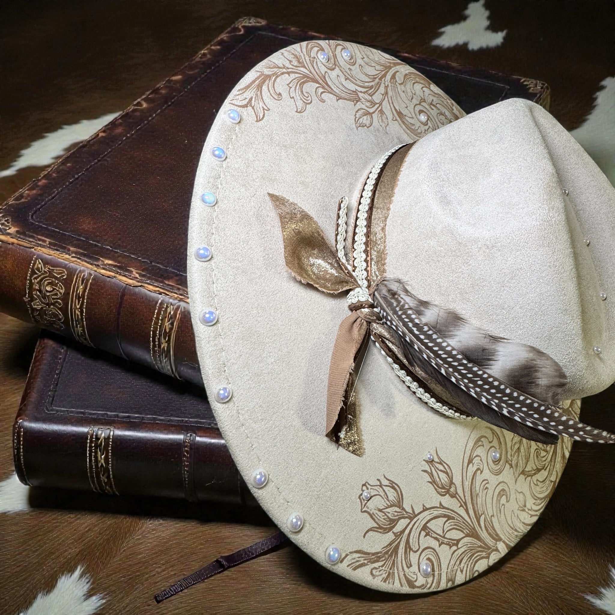Laser Engraved Roses and Pearls Hat with Custom Hat Band