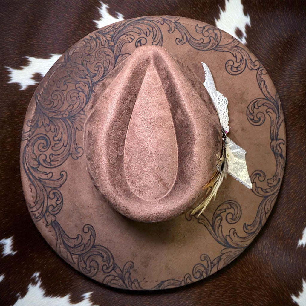 Laser Engraved Western Tooled Hat with Custom Hat Band