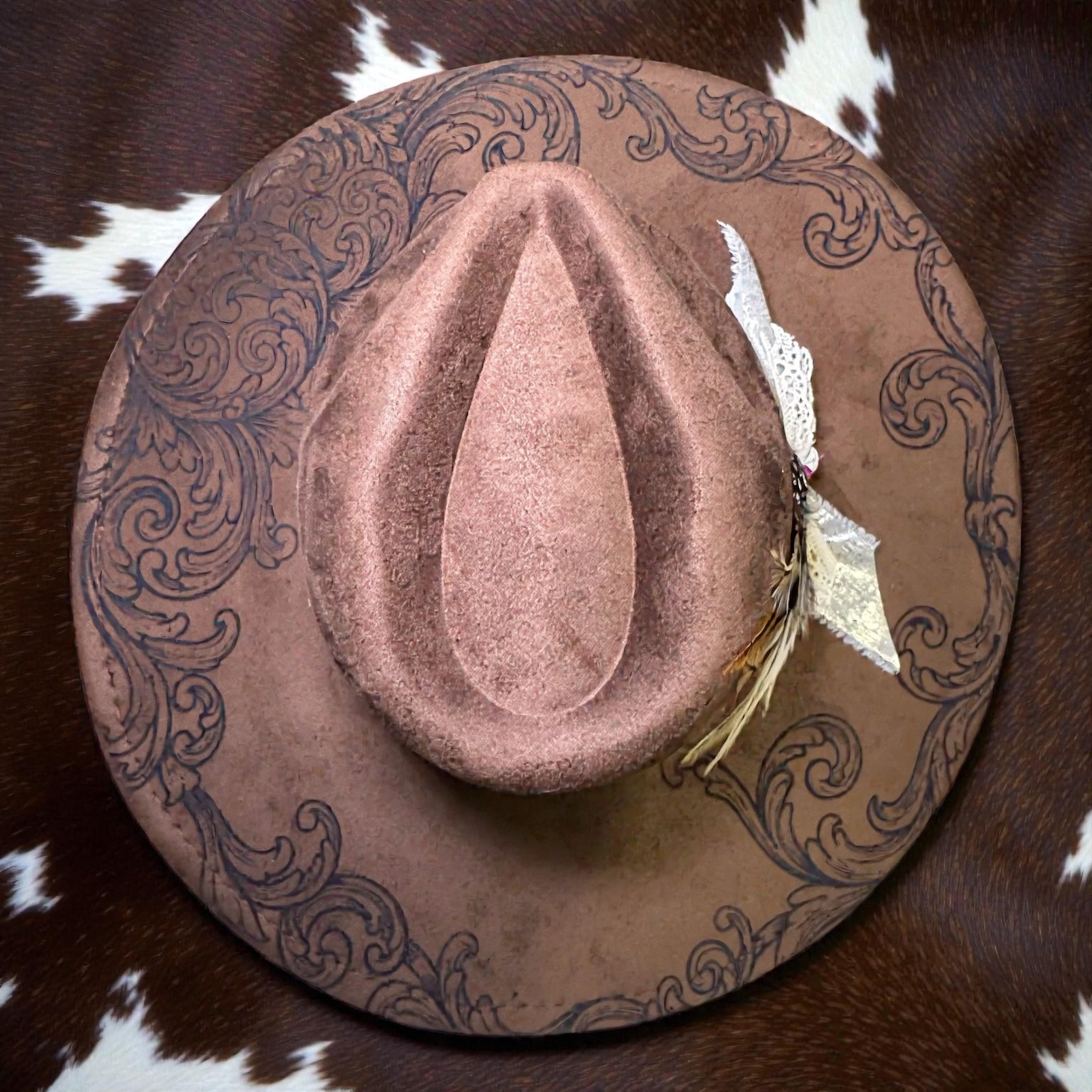 Laser Engraved Western Tooled Hat with Custom Hat Band