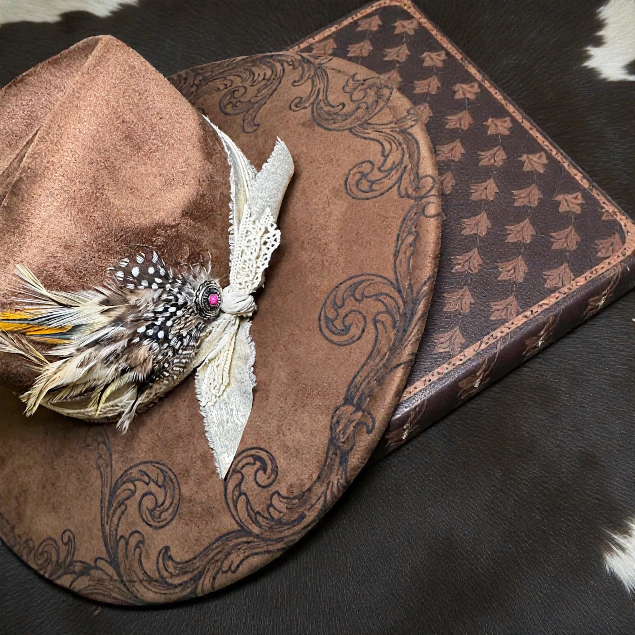 Laser Engraved Western Tooled Hat with Custom Hat Band