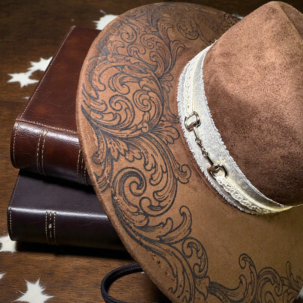 Laser Engraved Western Tooled Hat with Custom Hat Band